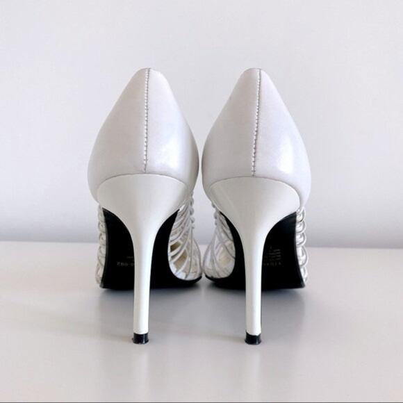 Colin Stuart White Leather Pointed Toe Caged Heel Size 7 - Picture 5 of 10